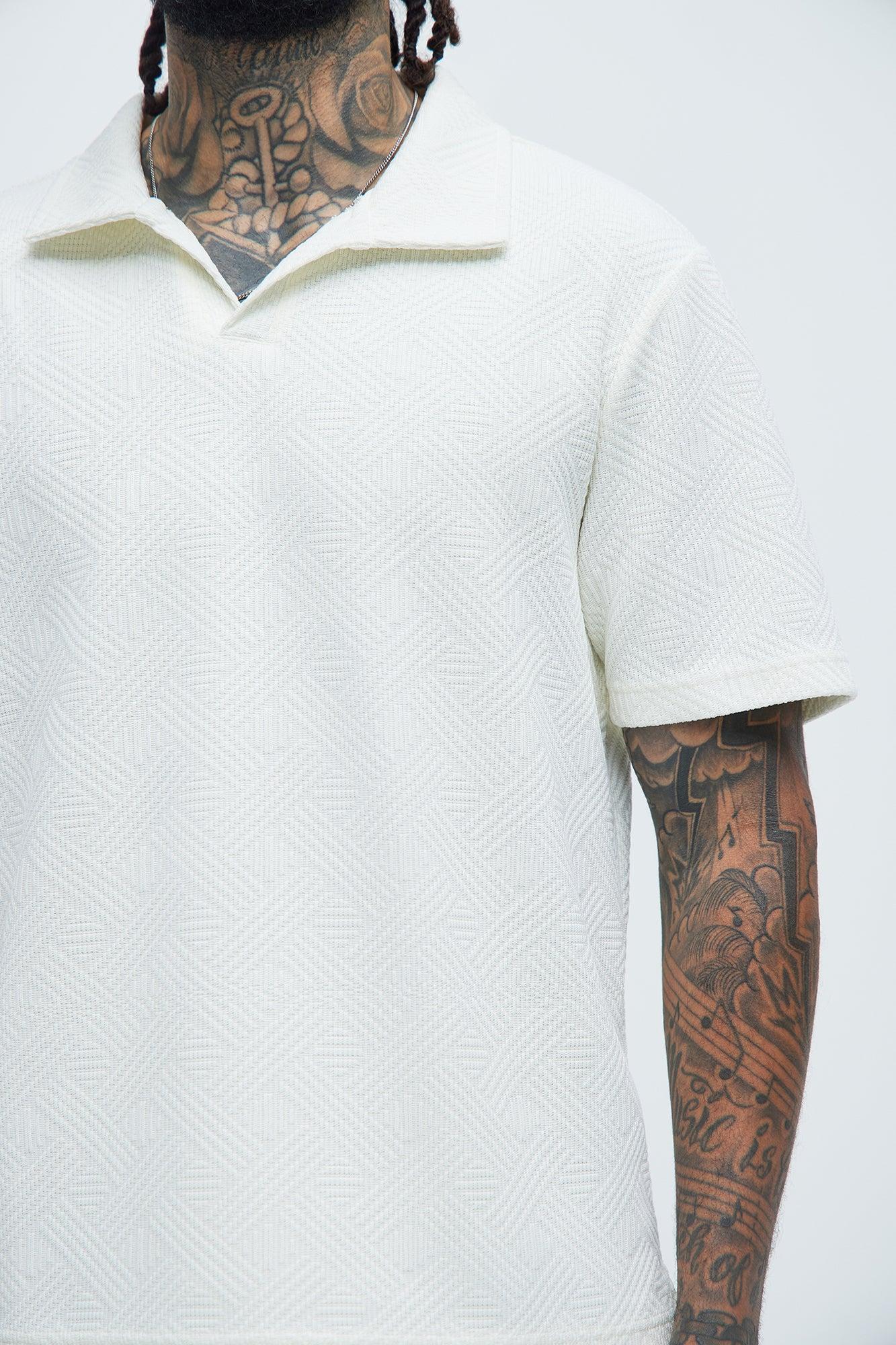 Burley Geo Textured Johnny Collar Shirt - Off White Product Image