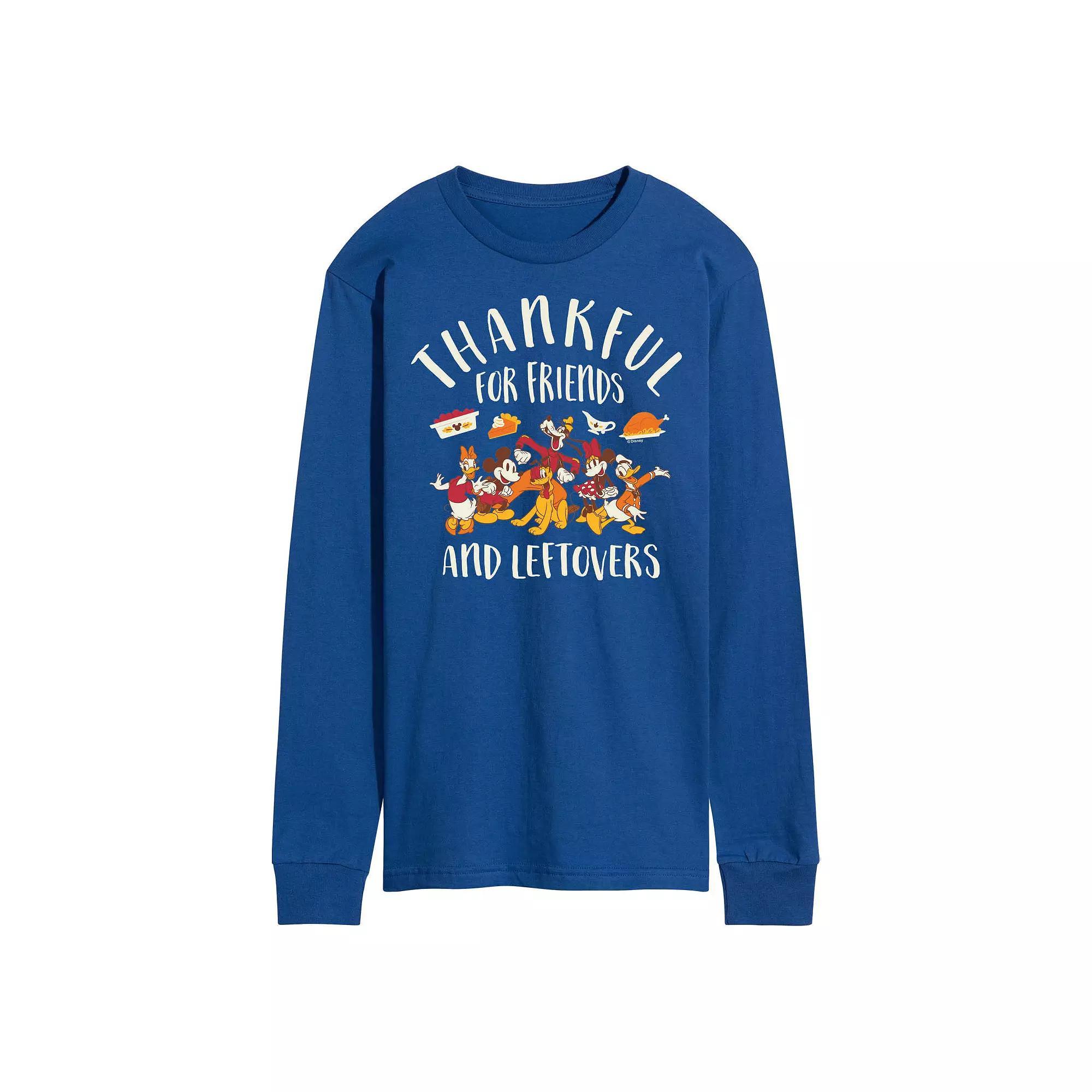 Disney's Mickey Mouse & Friends Men's Thankful For Friends And Leftovers Long Sleeve Graphic Tee, Size: Small, Blue Product Image