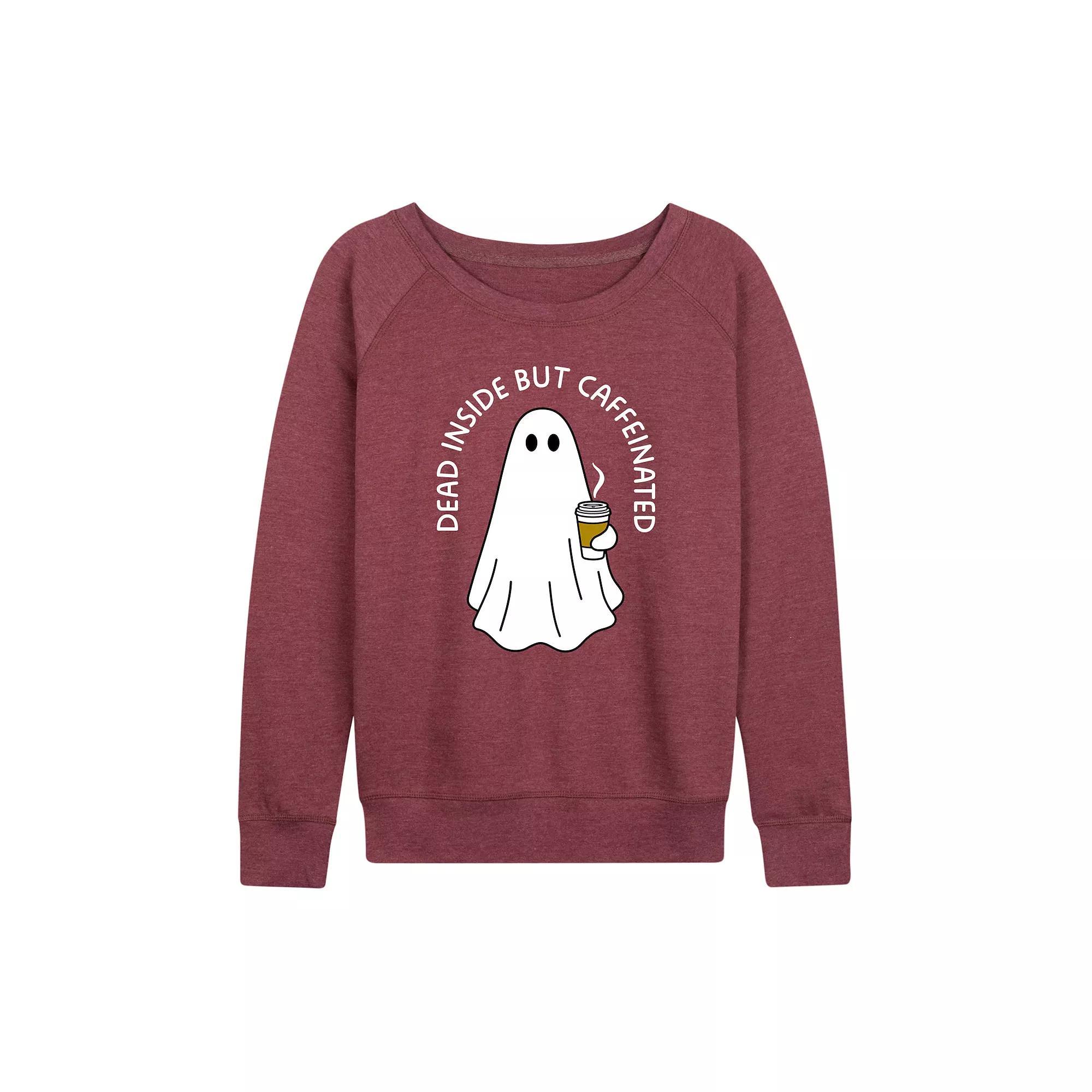 Women's Dead Inside But Caffeinated Ghost French Terry Long Sleeve Tee, Size: Small, Grey Dark Red Product Image