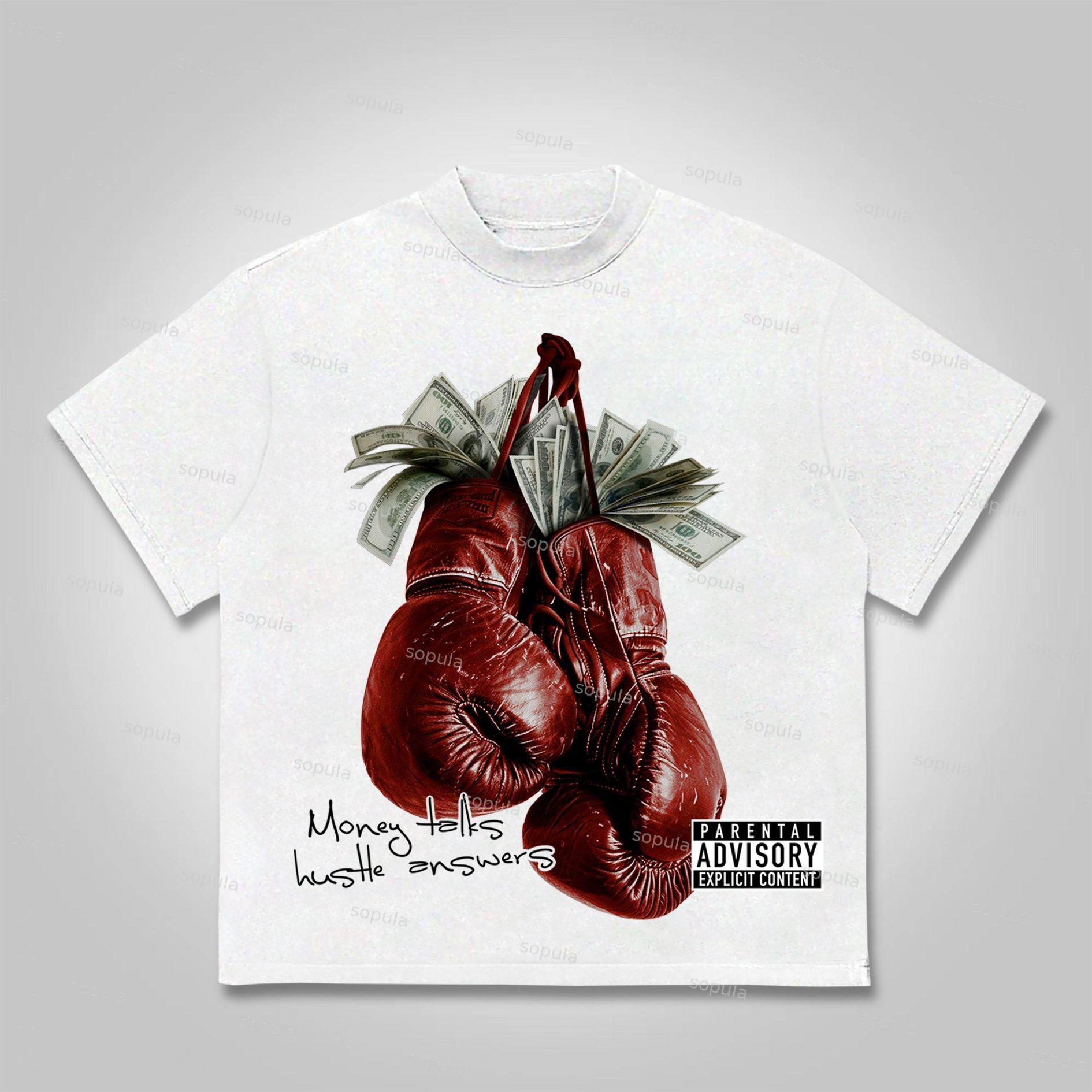 Sopula Money Boxing Gloves Printed Graphics Cotton T-Shirt Product Image