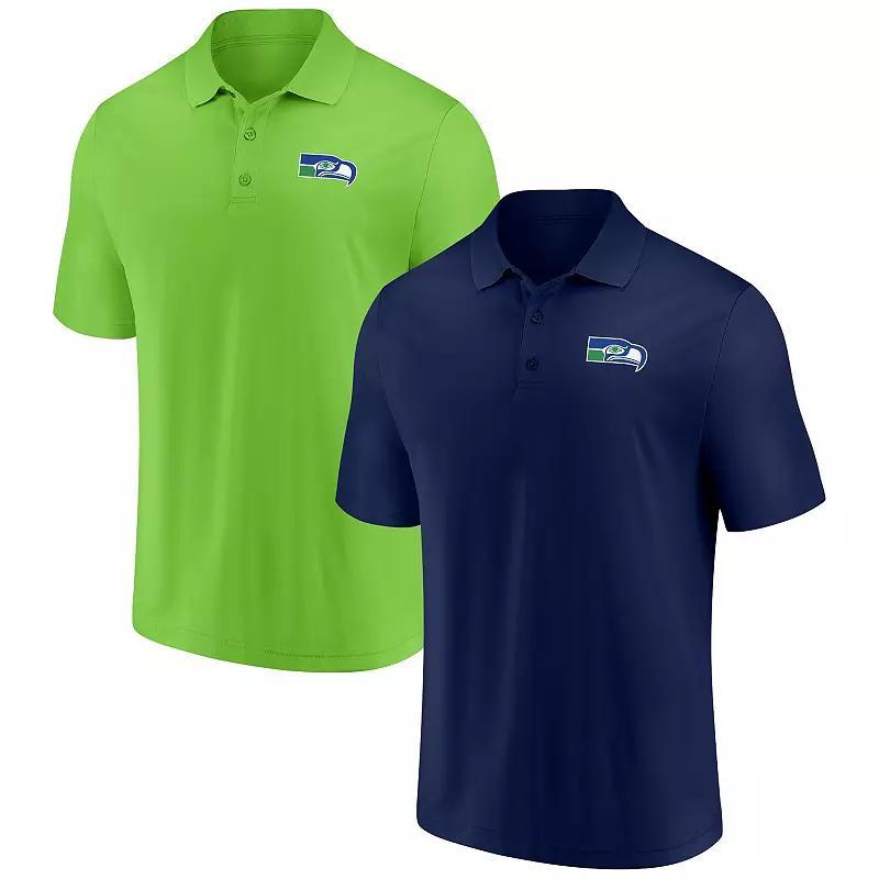 Men's Fanatics Branded College Navy/Neon Green Seattle Seahawks Home and Away 2-Pack Polo Set, Size: Medium, Blue Product Image