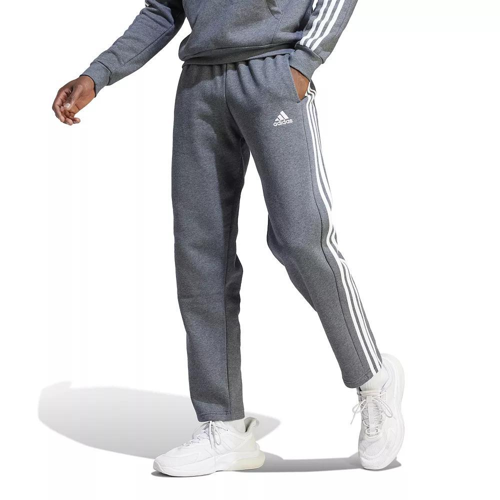 Men's adidas Essentials 3-Stripes Open Hem Fleece Pants, Size: Small, Dark Gray Grey Product Image