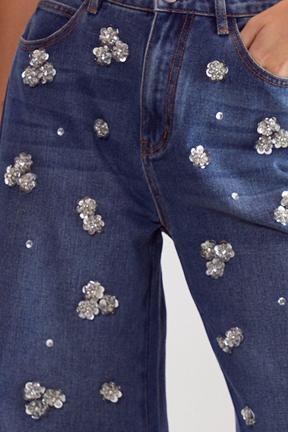 Embellished Flower Applique Jean Product Image