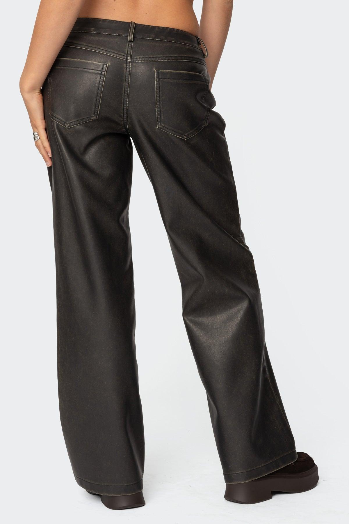 Vintage Washed Faux Leather Pants Product Image