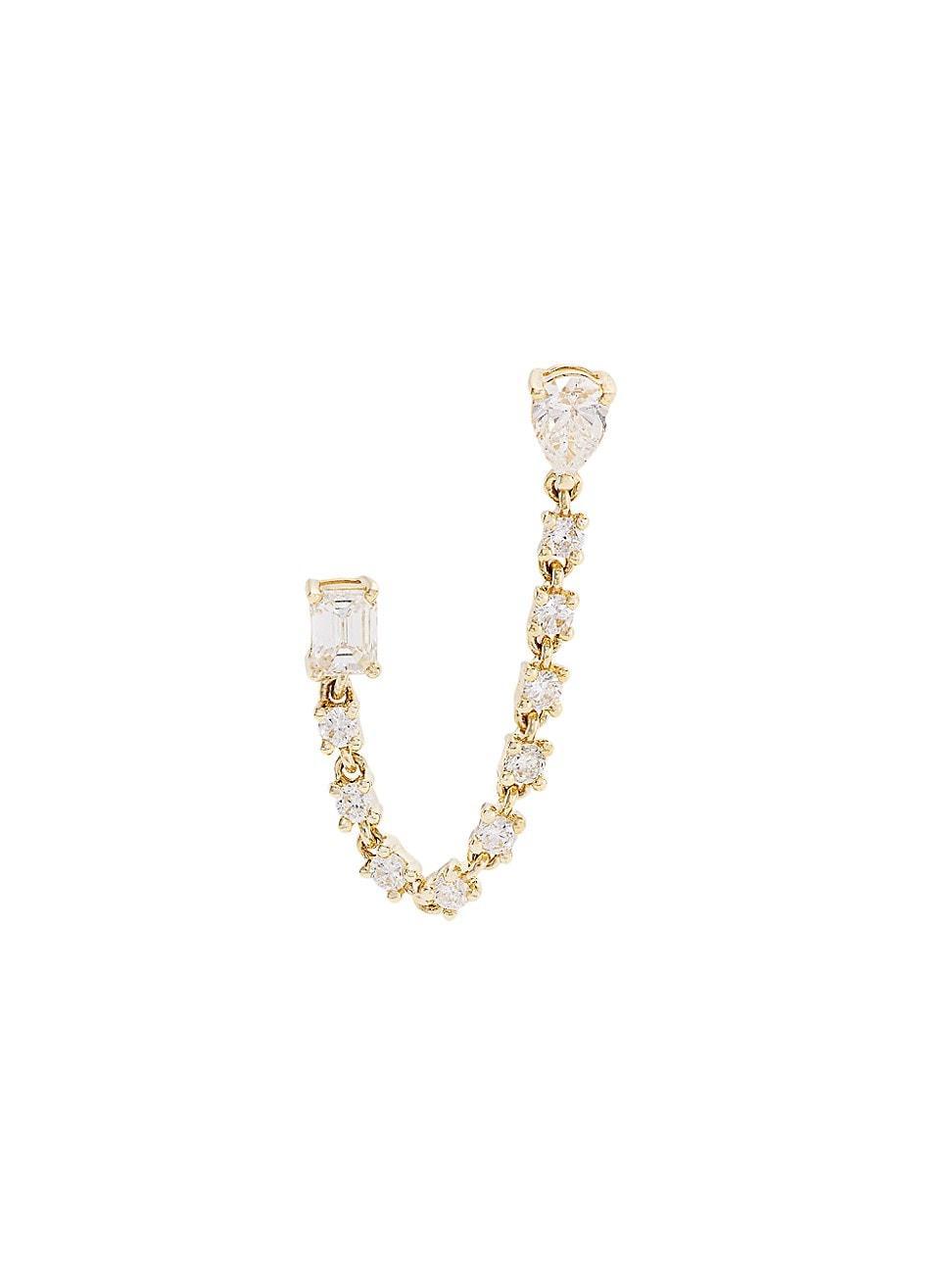 Womens 14K Yellow Gold & 0.15 TCW Diamond Single Chain Earring Product Image