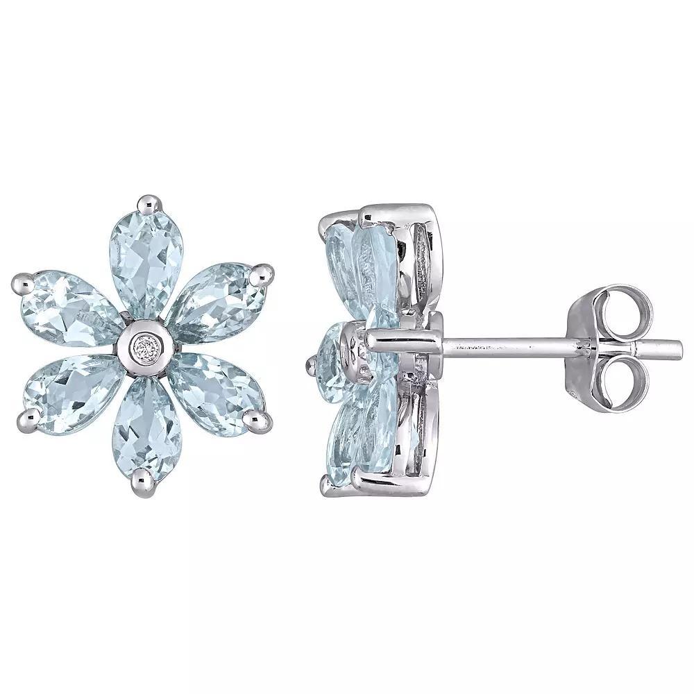 Stella Grace 14k White Gold Aqumarine & Diamond Accent Floral Stud Earrings, Women's Product Image