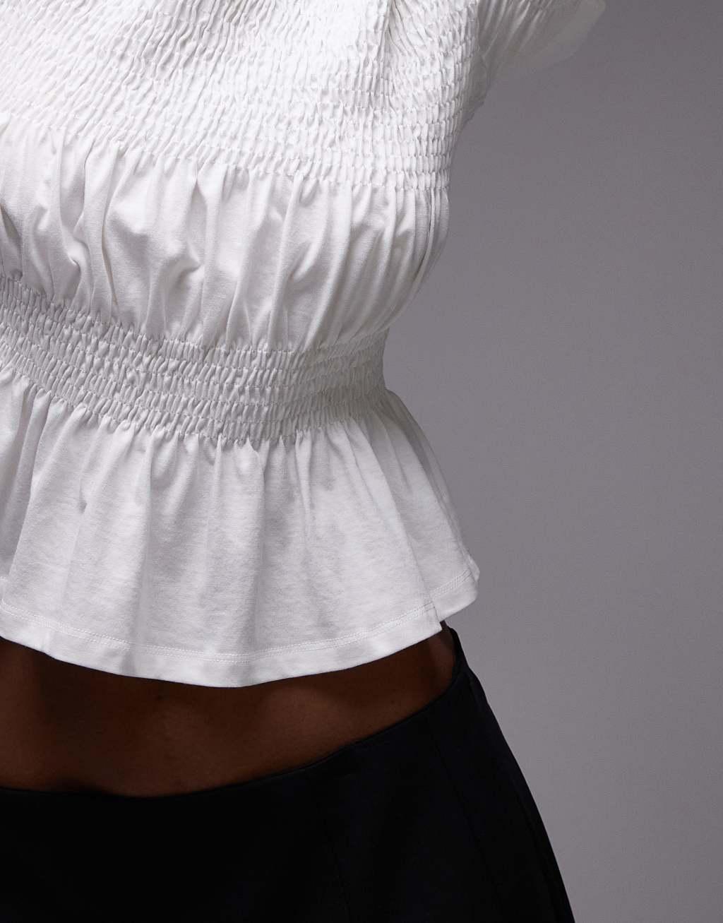 Topshop shirred panel tee in white Product Image