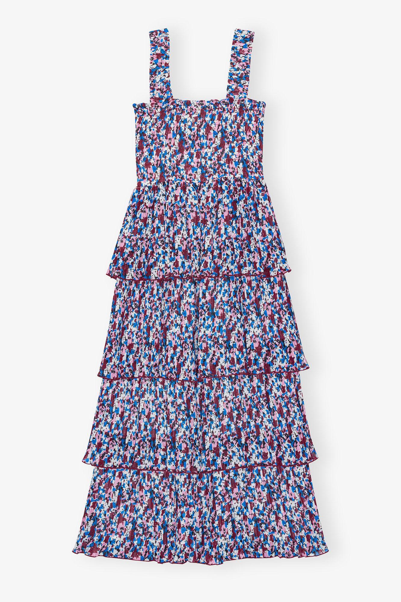 Multicolour Pleated Georgette Flounce Smock Midi Dress Product Image