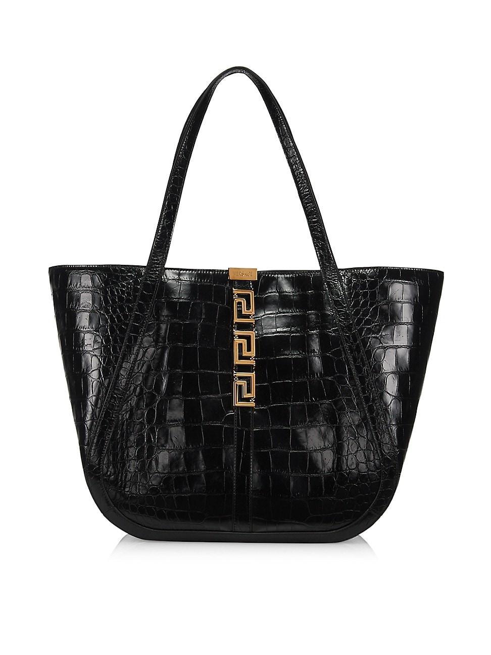 Womens Greca Crocodile-Embossed Leather Tote Bag Product Image