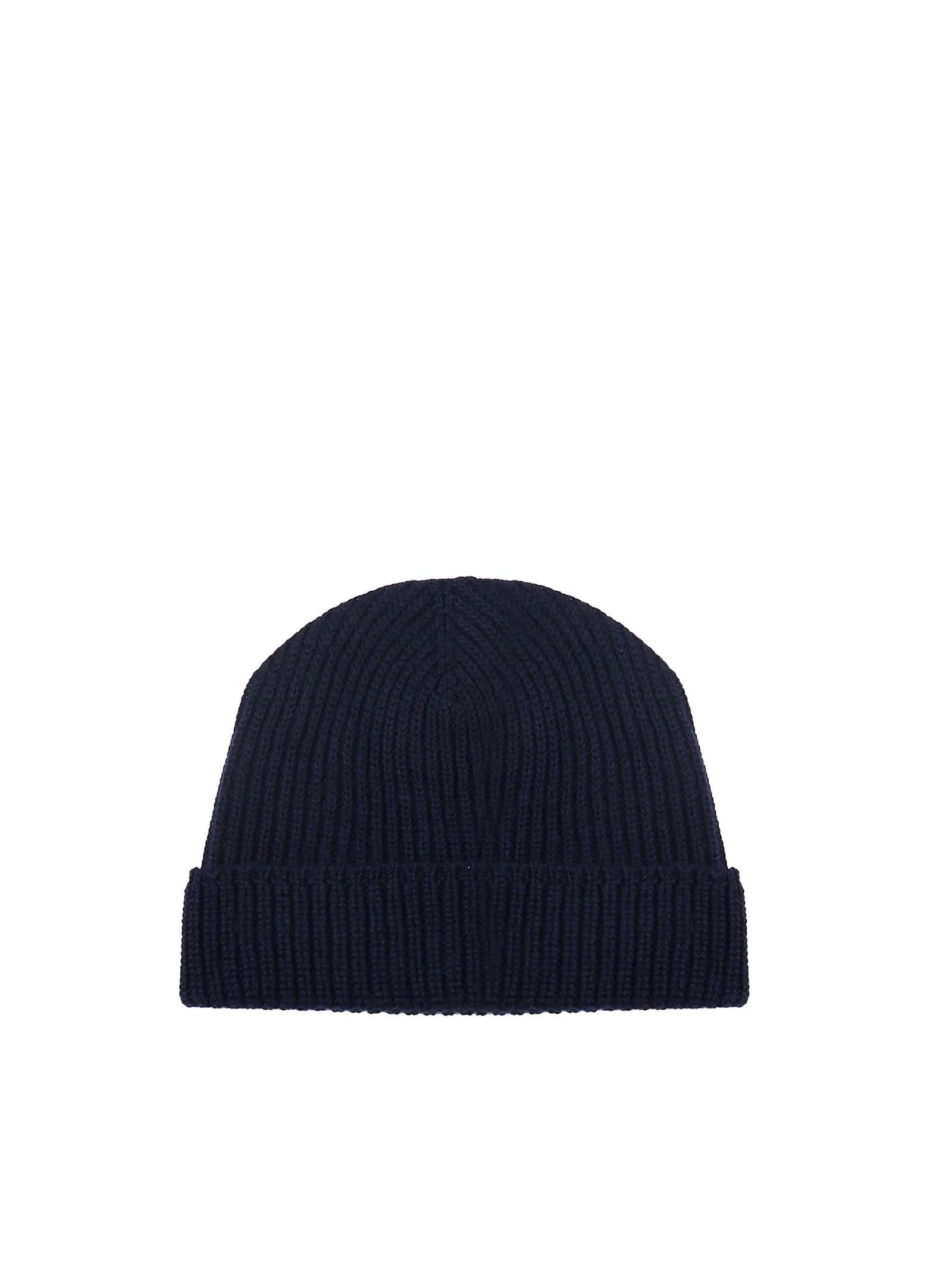 Beanie With Ribbed Cuff In Blue Product Image