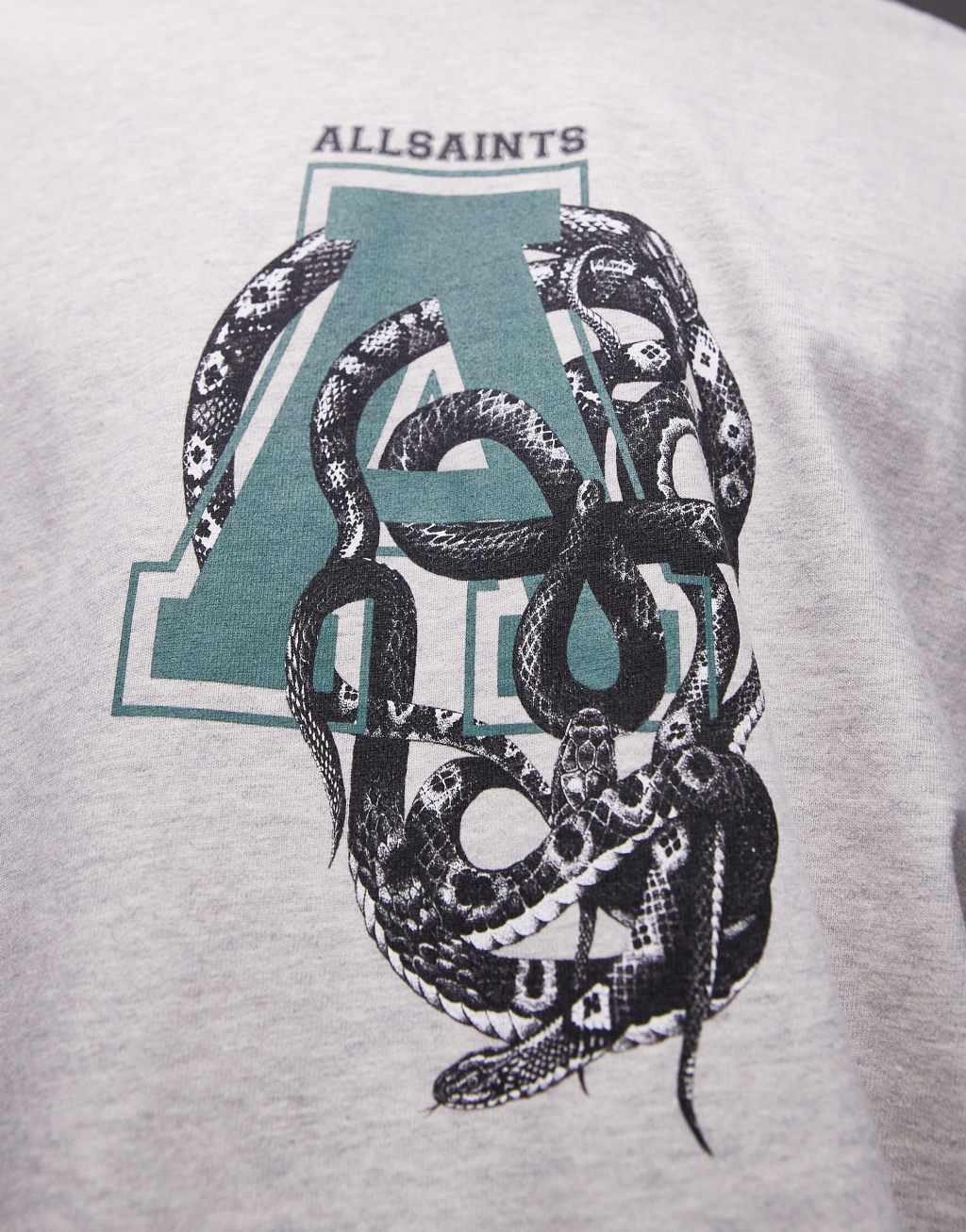 AllSaints Caduceus collegiate back graphic T-shirt in gray heather Product Image