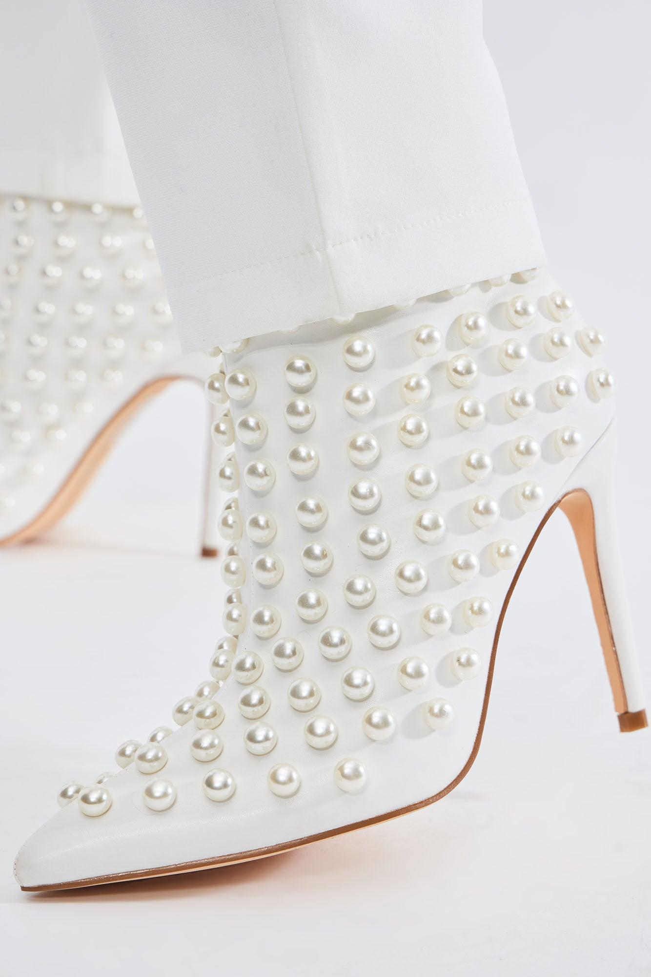 Chloe Pearl Stiletto Booties - Off  White/combo Product Image