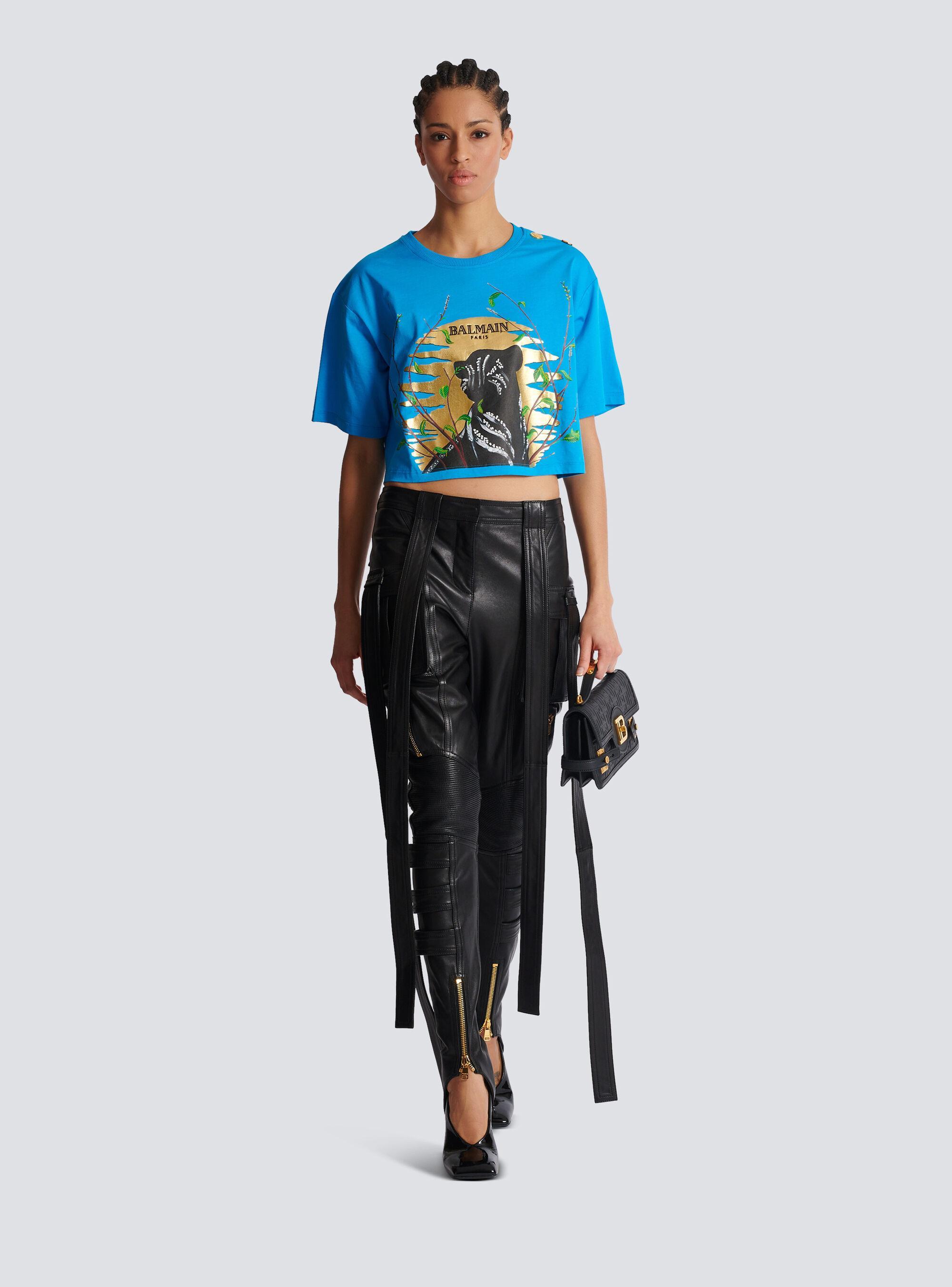 BALMAIN X Disney The Lion King Cropped T-shirt In Blue Product Image