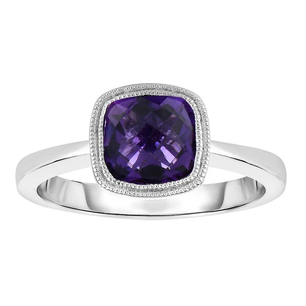 Sterling Silver Amethyst Cushion Ring, Womens Product Image