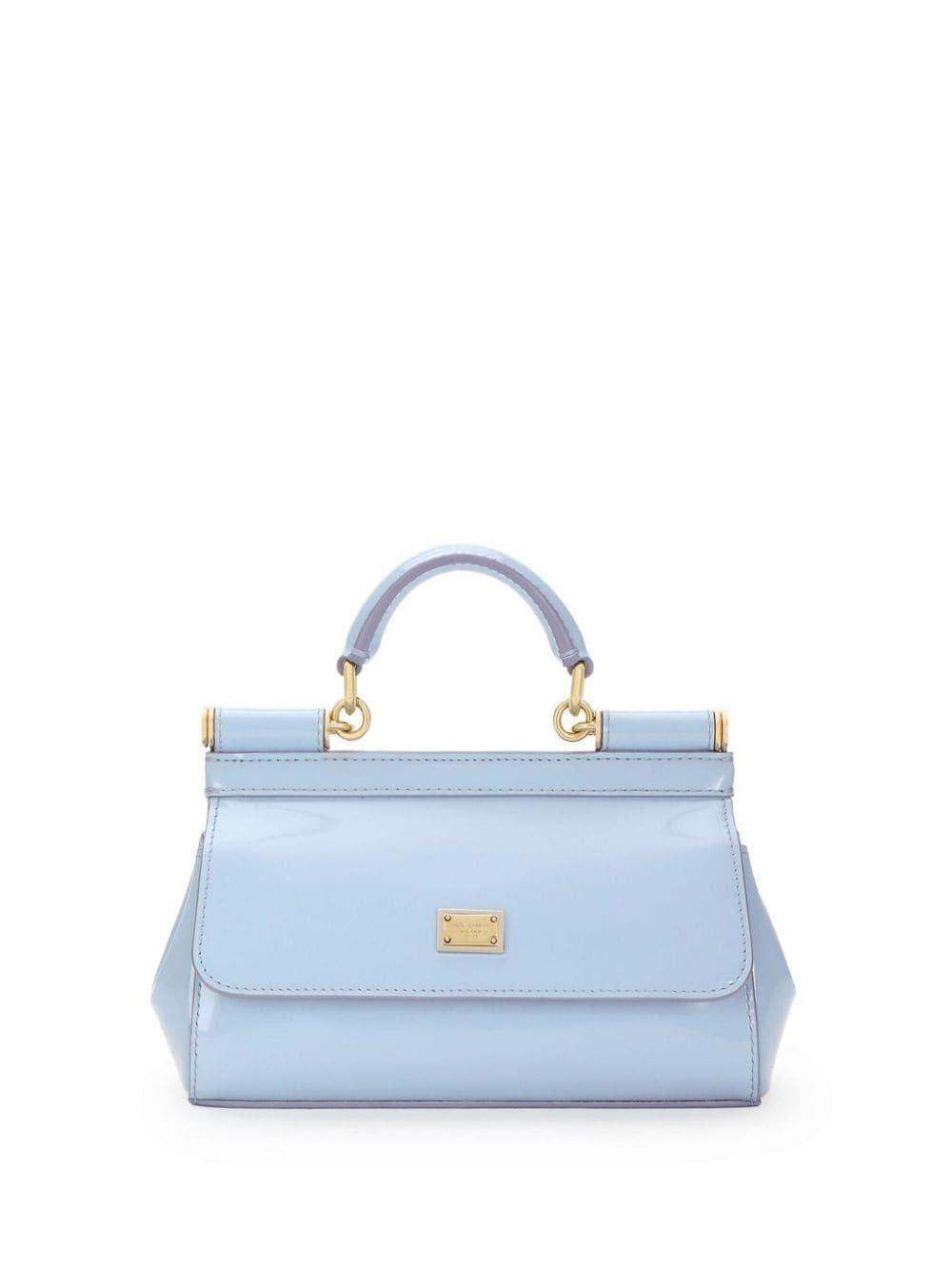 DOLCE & GABBANA Small Sicily Patent Tote Bag In Blue Product Image