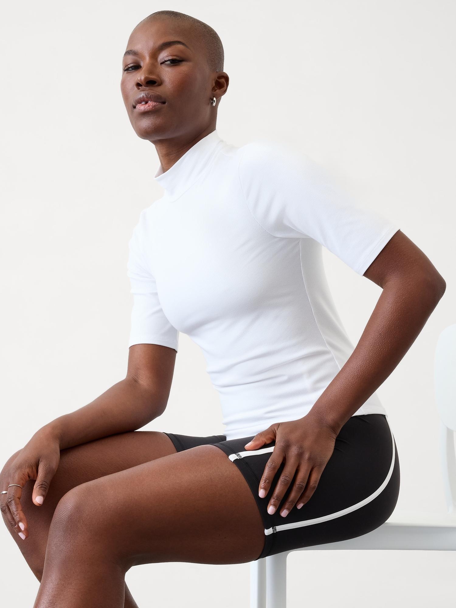 Signature Rib Mock Neck Elbow Sleeve Tee Product Image