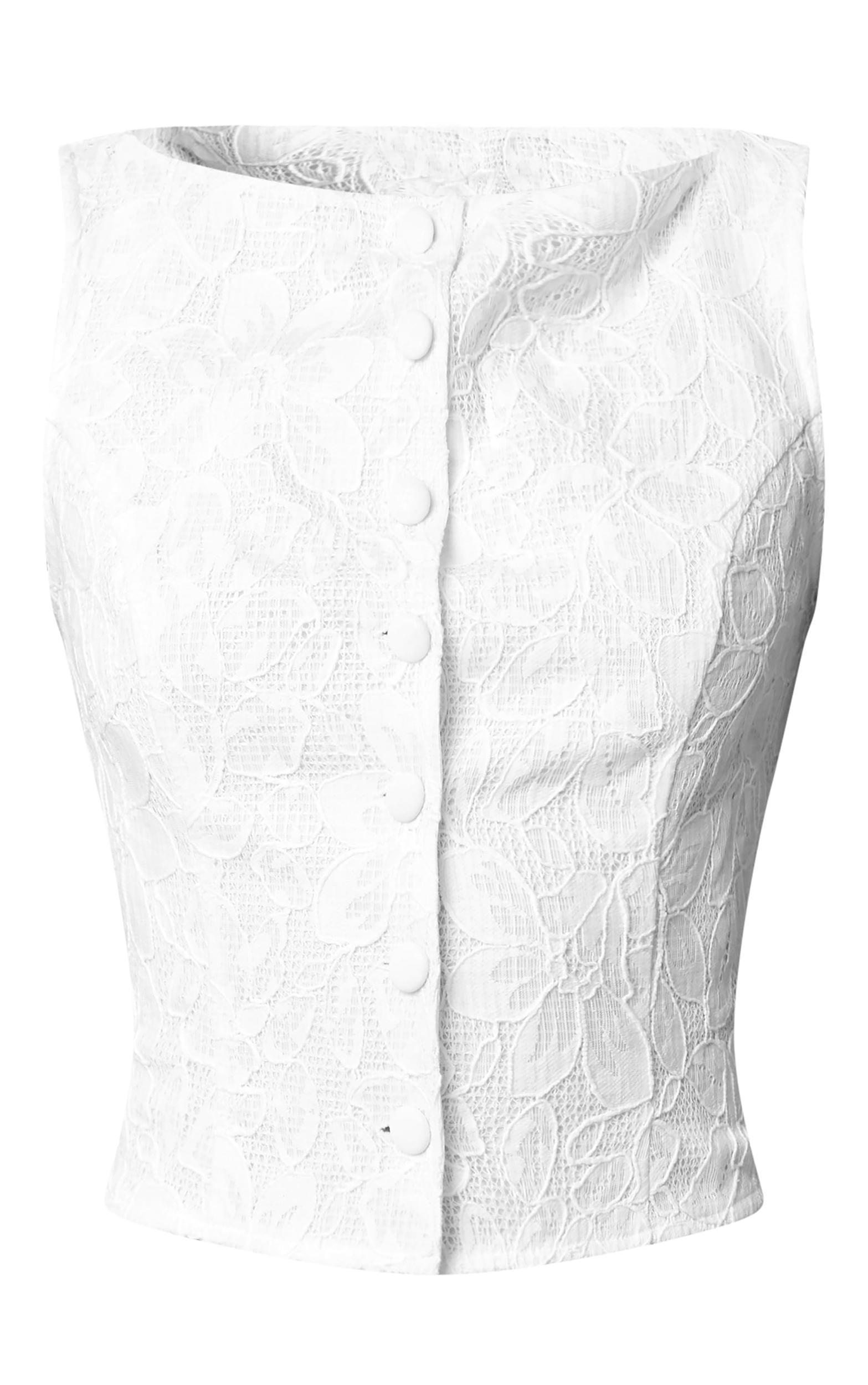 White Lace Button Up Boatneck Top Product Image