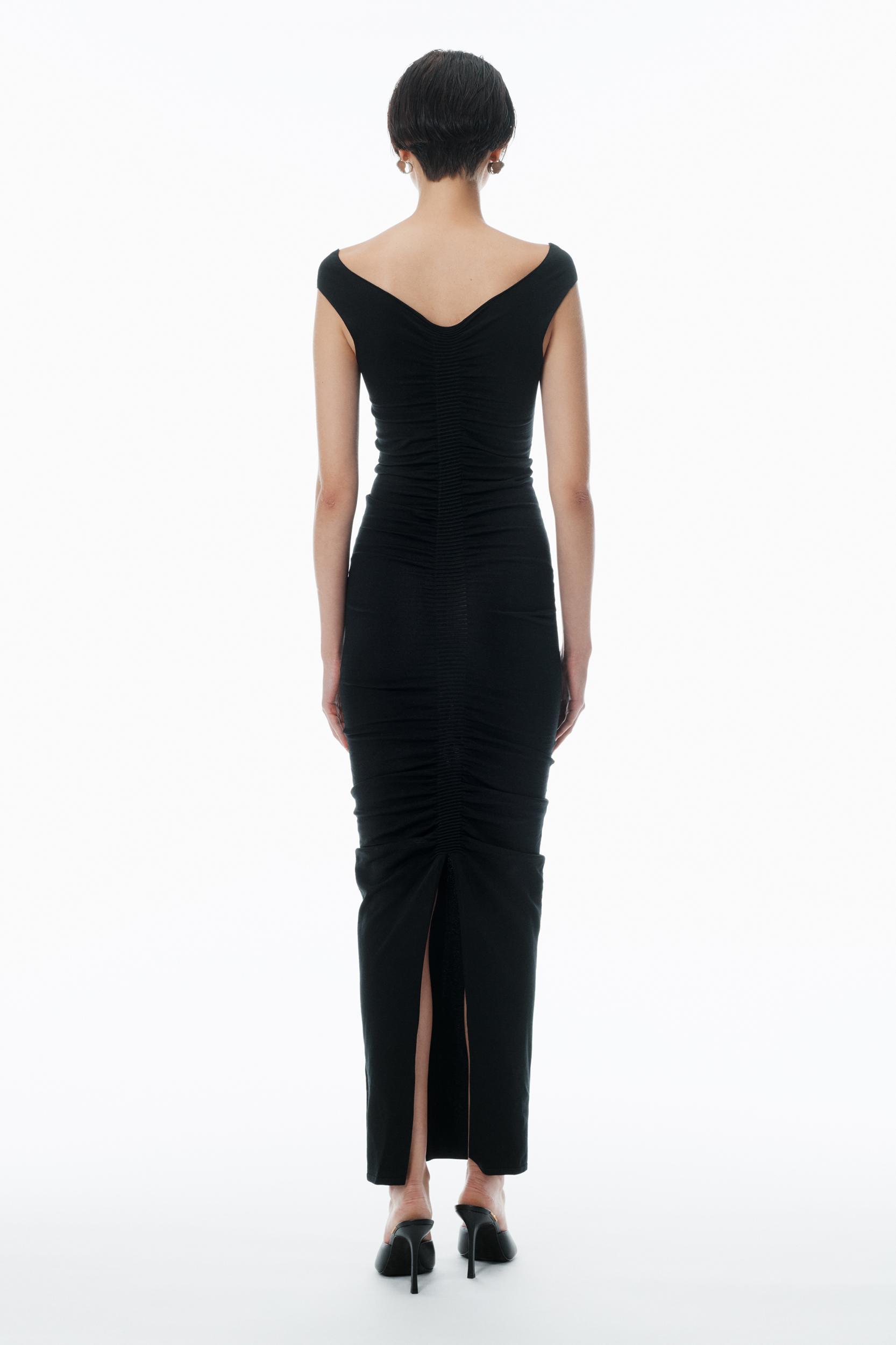 Ruched Wide V-neck Maxi Dress Product Image