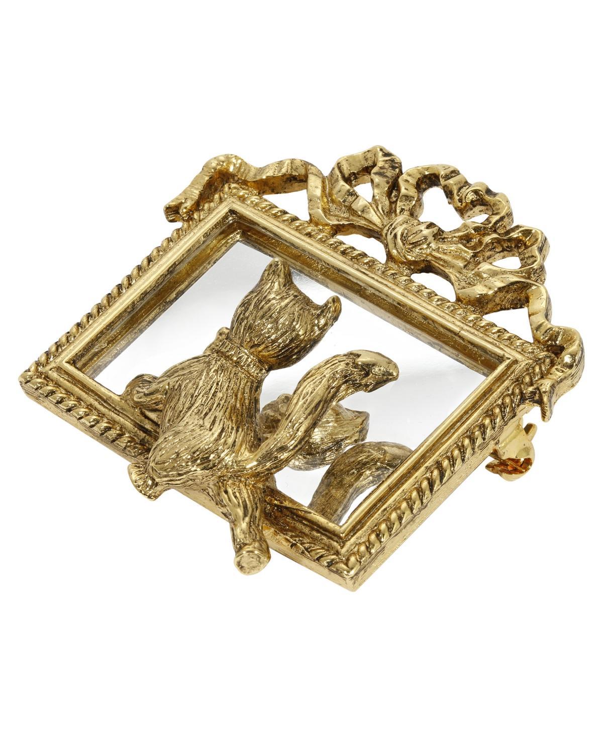 1928 Gold Tone Cat Mirror Pin, Womens, Yellow Product Image