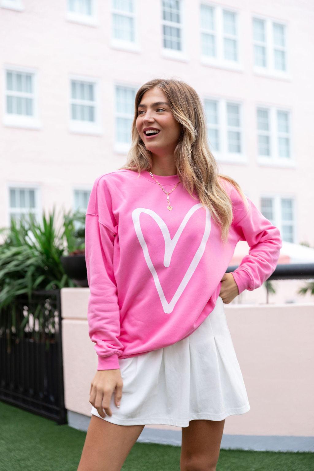 Heart Sketch Pink Oversized Graphic Sweatshirt SALE Product Image