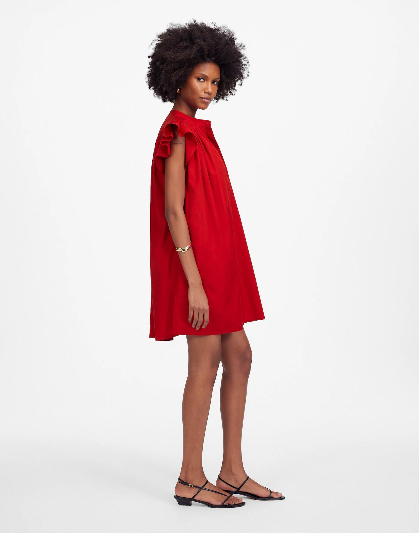 Flutter Sleeve Button-Front Mini Dress in Poplin Product Image