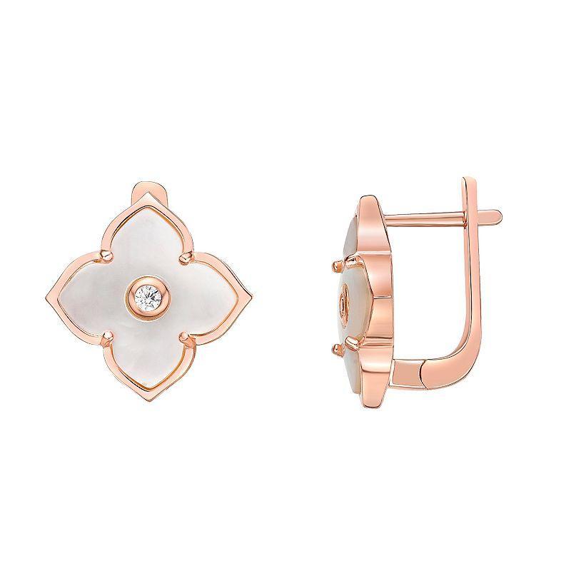 Gemminded Rose Gold Over Sterling Silver Mother-Of-Pearl & Cubic Zirconia Flower Earrings, Womens, Rose Gold Tone Product Image