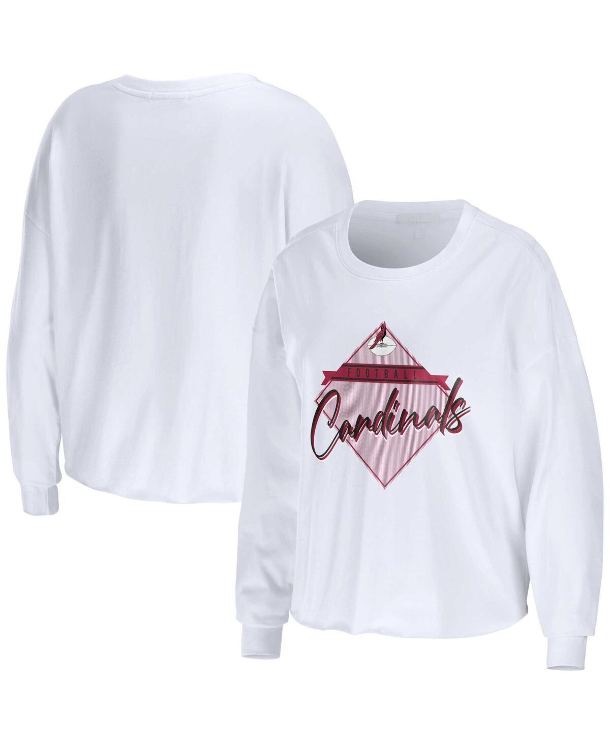 Women's WEAR by Erin Andrews White Arizona Cardinals Domestic Cropped Long Sleeve T-Shirt, Size: Small Product Image