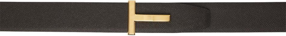 TOM FORD Brown & Black Small Grain Leather T Icon Reversible Belt In Chocolate + Black Product Image