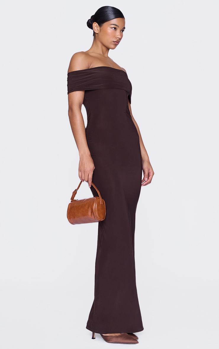 Chocolate Open Back Bardot Maxi Dress Product Image