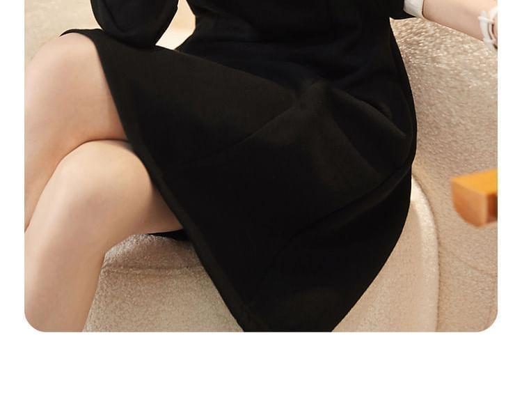 Long-Sleeve Collar Henley Two Tone A-Line Dress Product Image