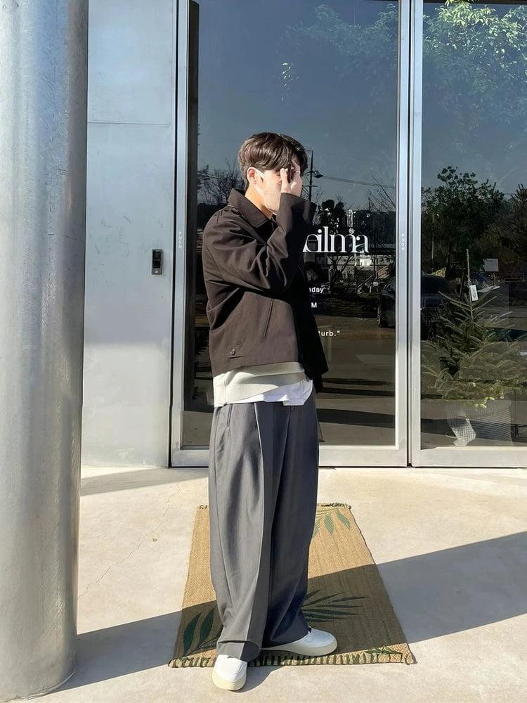 RT No. 13058 PLEATED WIDE STRAIGHT PANTS Product Image