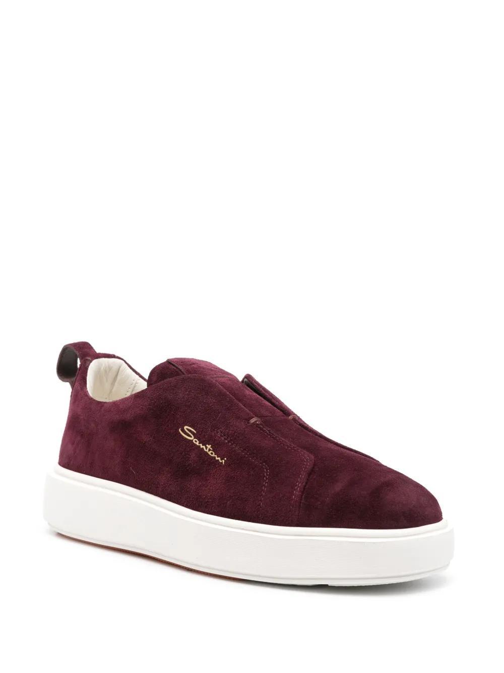 SANTONI Suede Slip-on Sneakers In Burgunderrot Product Image