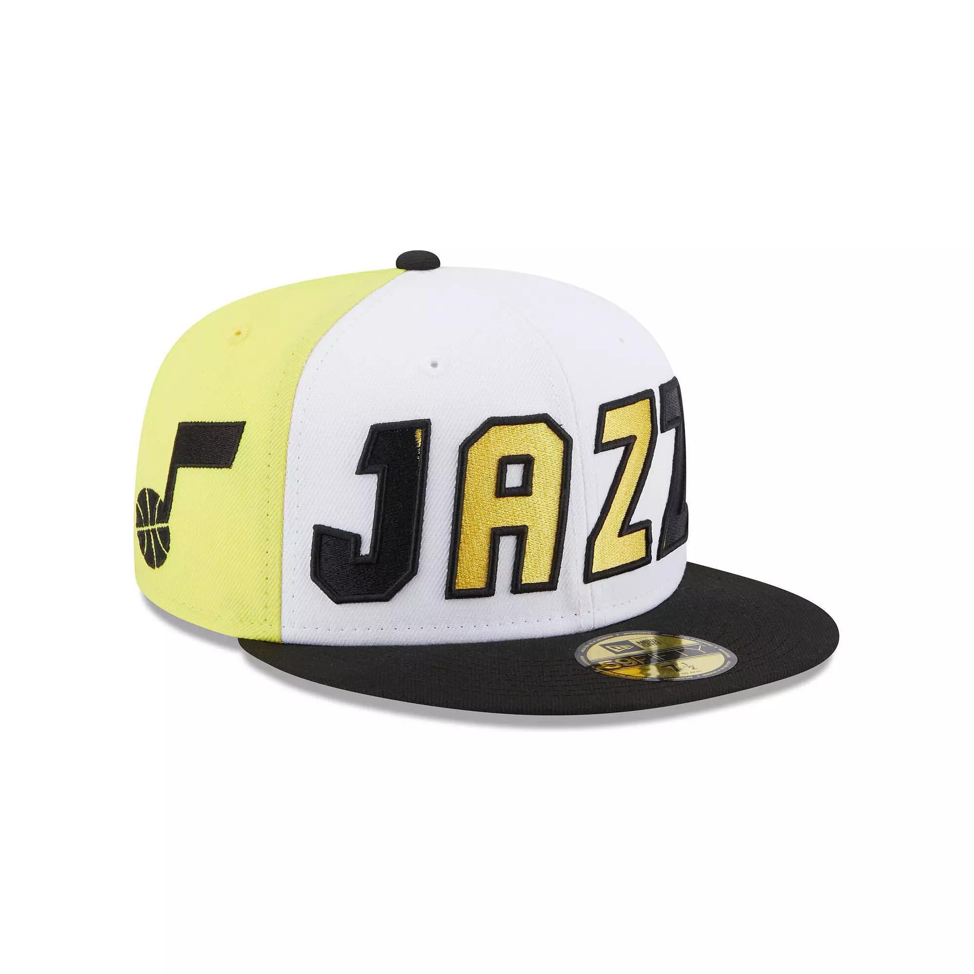 Men's New Era White/Black Utah Jazz Back Half 59FIFTY Fitted Hat, Size: 7 3/8, Jaz White Product Image
