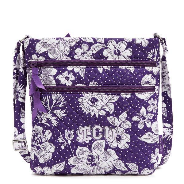 Vera Bradley Collegiate Triple Zip Hipster Crossbody Bag Women in Purple /White Rain Garden with Texas Christian University Purple/White Product Image