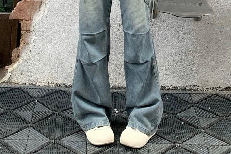 High Rise Washed Wide Leg Cargo Jeans Product Image