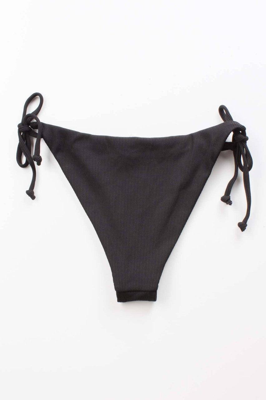 Black Ribbed String Bikini Bottom Product Image