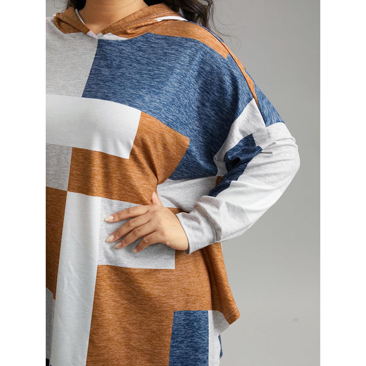 Plus Size Colorblock Contrast Hooded Drop Shoulder Sweatshirt Women Multicolor Casual Contrast Hooded Everyday Sweatshirts BloomChic 14-16/1X Product Image