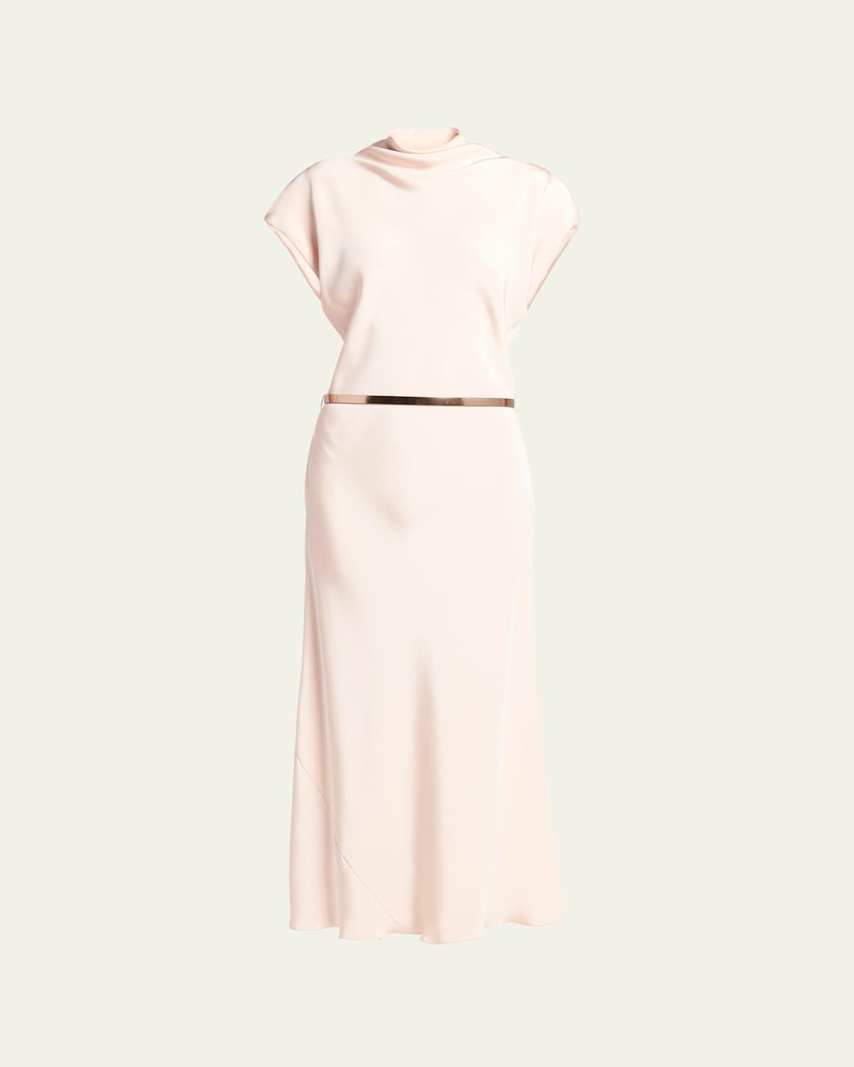 Cowl-Neck Silk Crepe Maxi Dress with Leather Belt Product Image