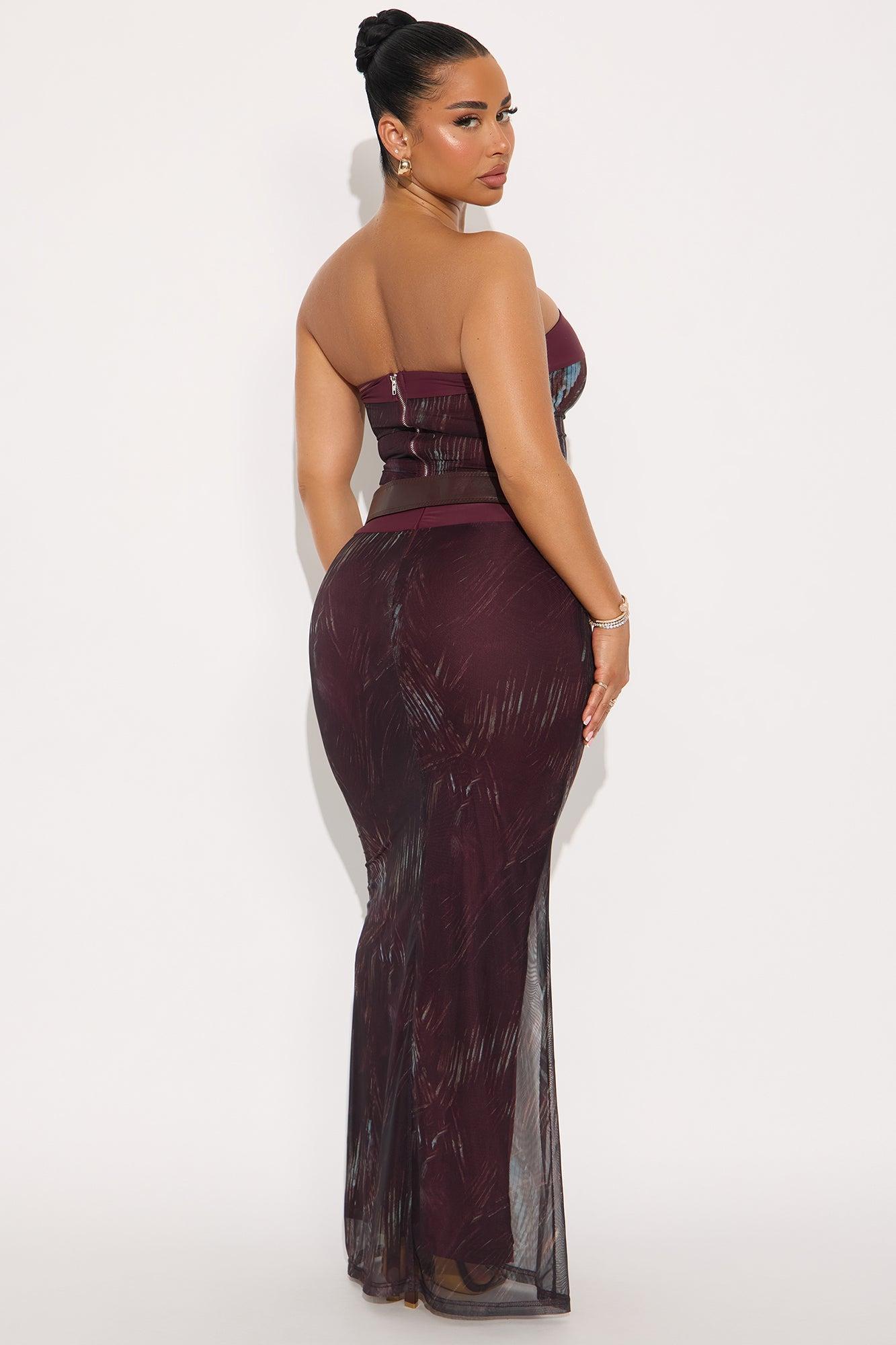 Athena Abstract Mesh Maxi Skirt Set - Brown/combo Female Product Image