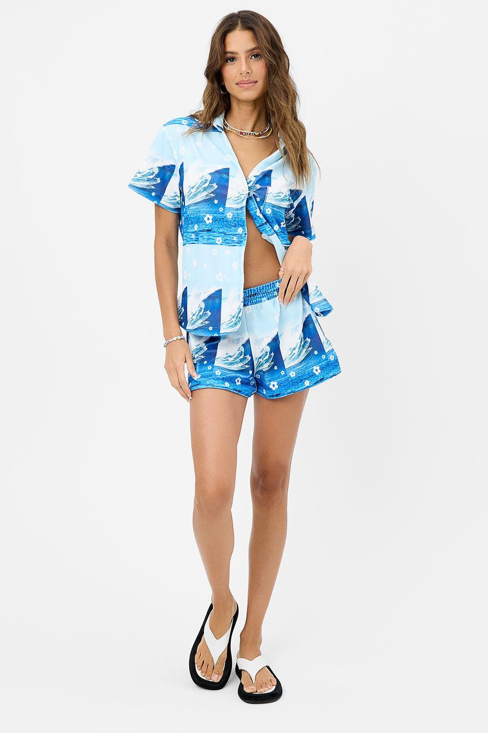 Coco Terry Button Up Shirt - Blue Tides Product Image