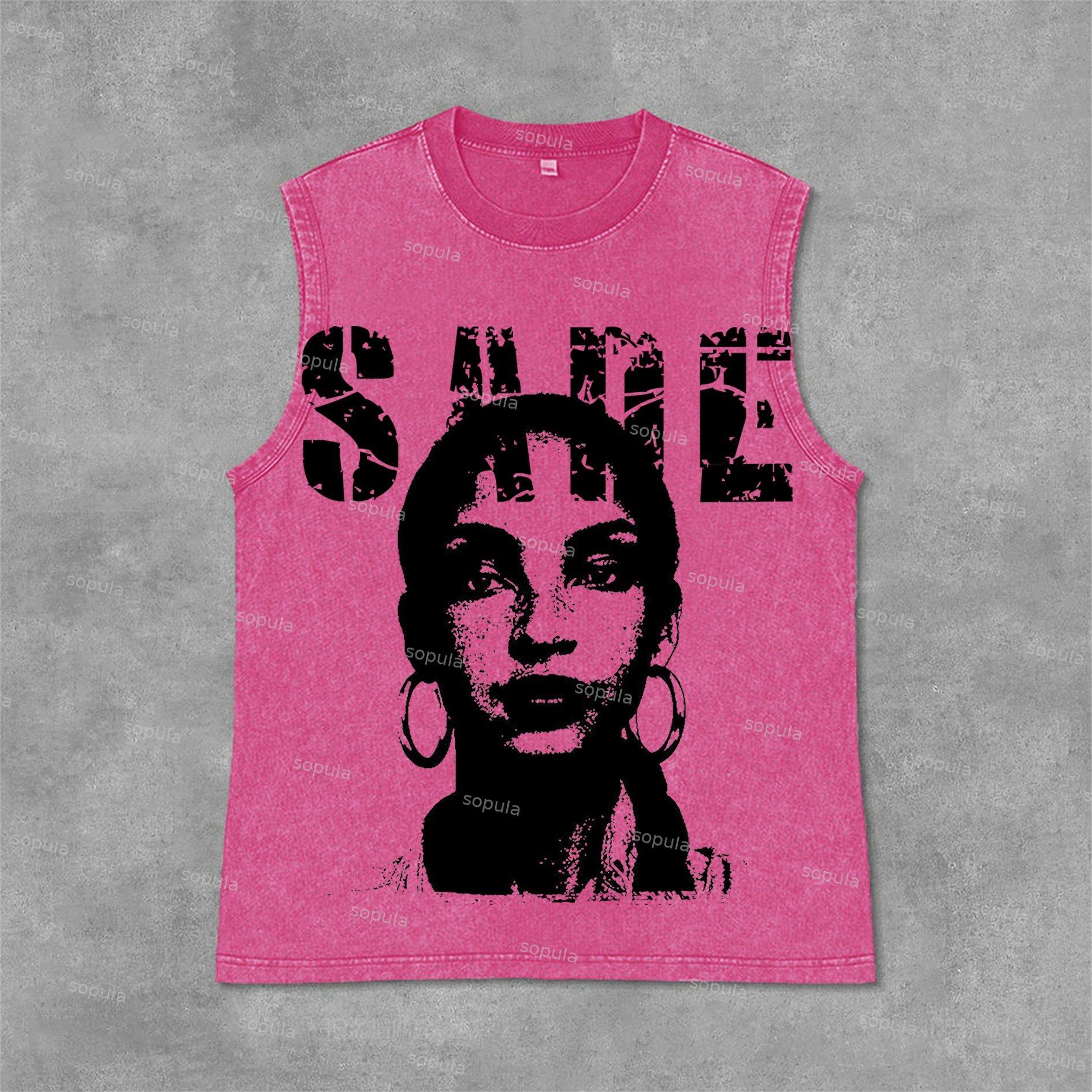 Sopula Sade Adu Graphics Print Acid Washed Tank Top Product Image