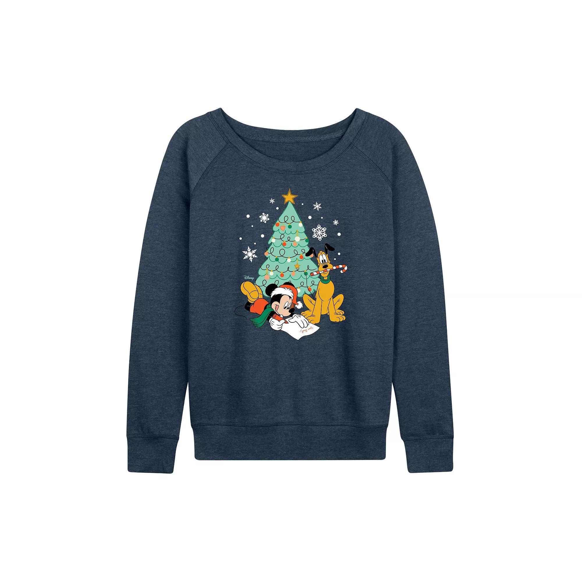 Disney's Mickey Mouse and Pluto Women's Christmas Tree French Terry Long Sleeve Tee,  Product Image