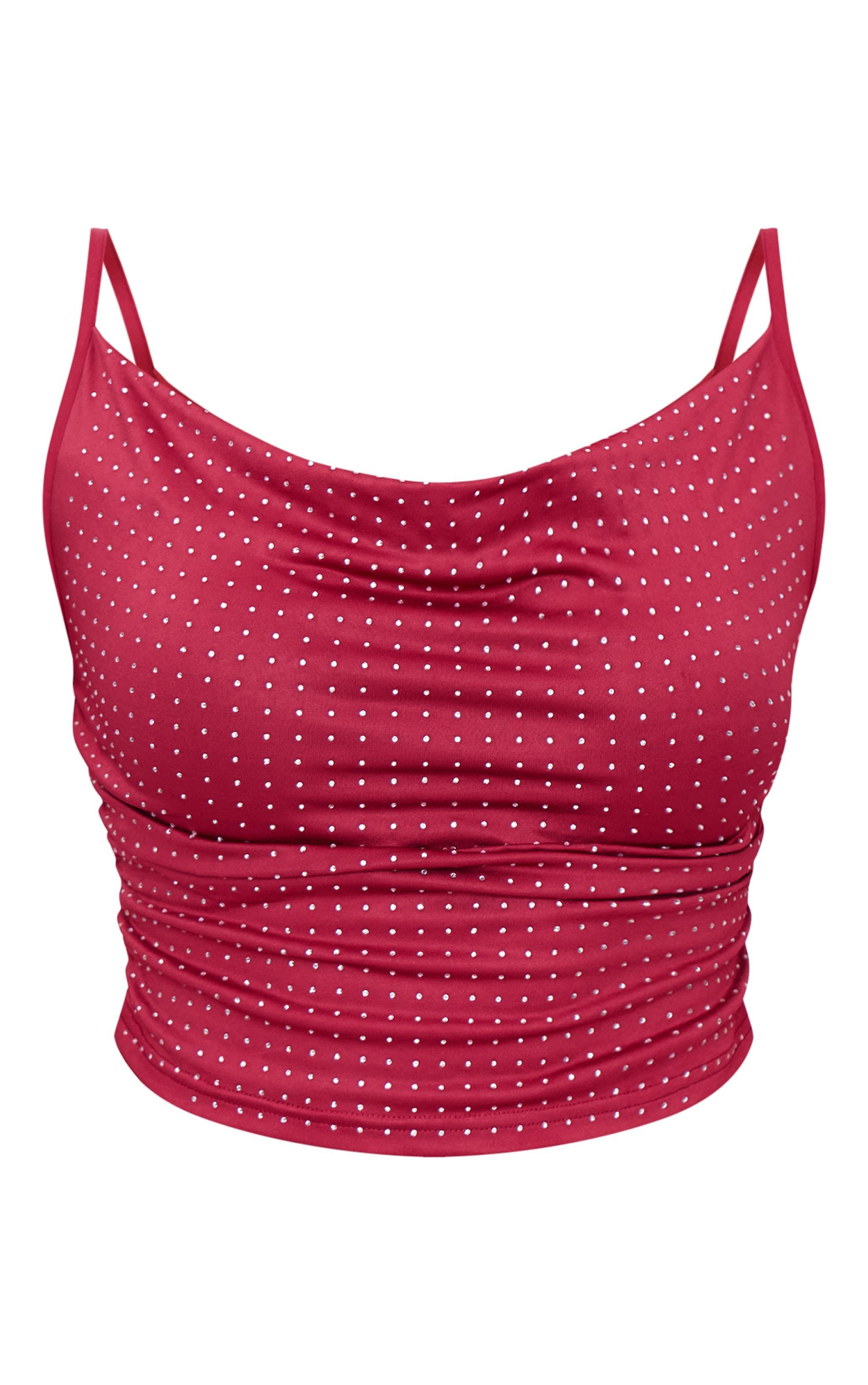 Burgundy Hot Fix Cowl Neck Cami Top Product Image