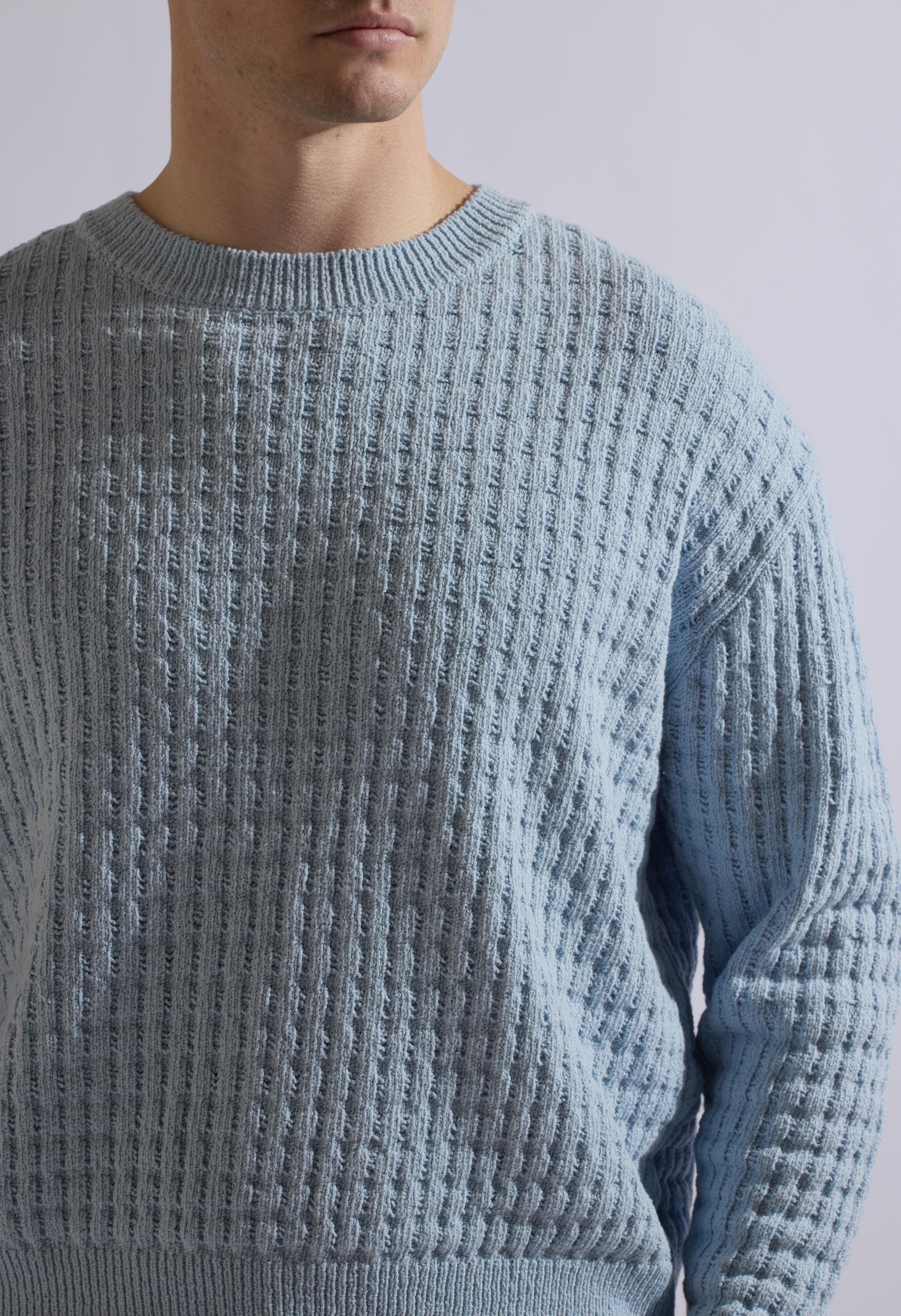 Merino Cable Knit Crew Blue Product Image