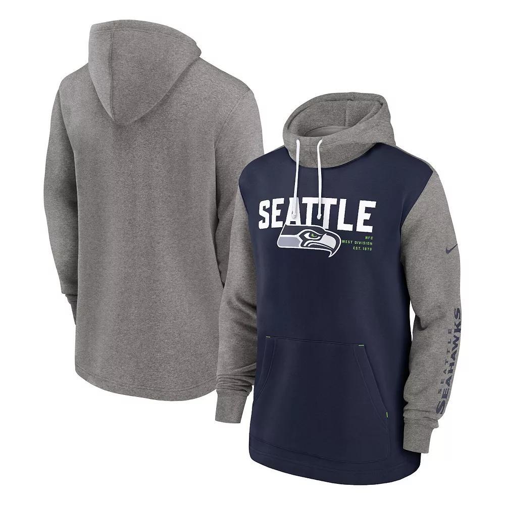 Men's Nike College Navy Seattle Seahawks Fashion Color Block Pullover Hoodie, Size: 2XL, Blue Product Image