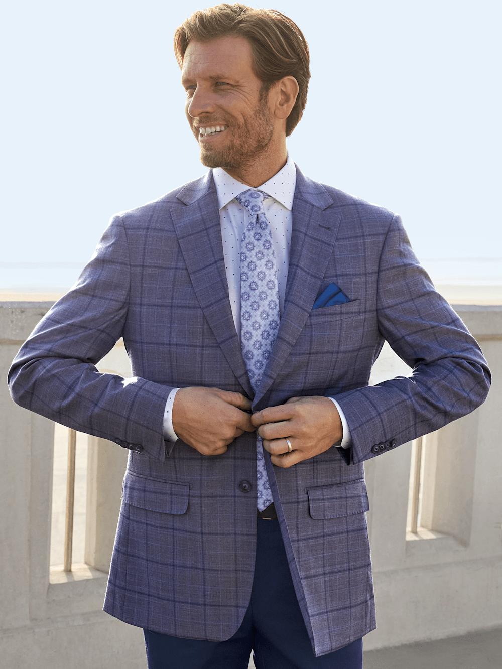 Wool Stretch Windowpane Single Breasted Notch Lapel Sport Coat - Purple Product Image