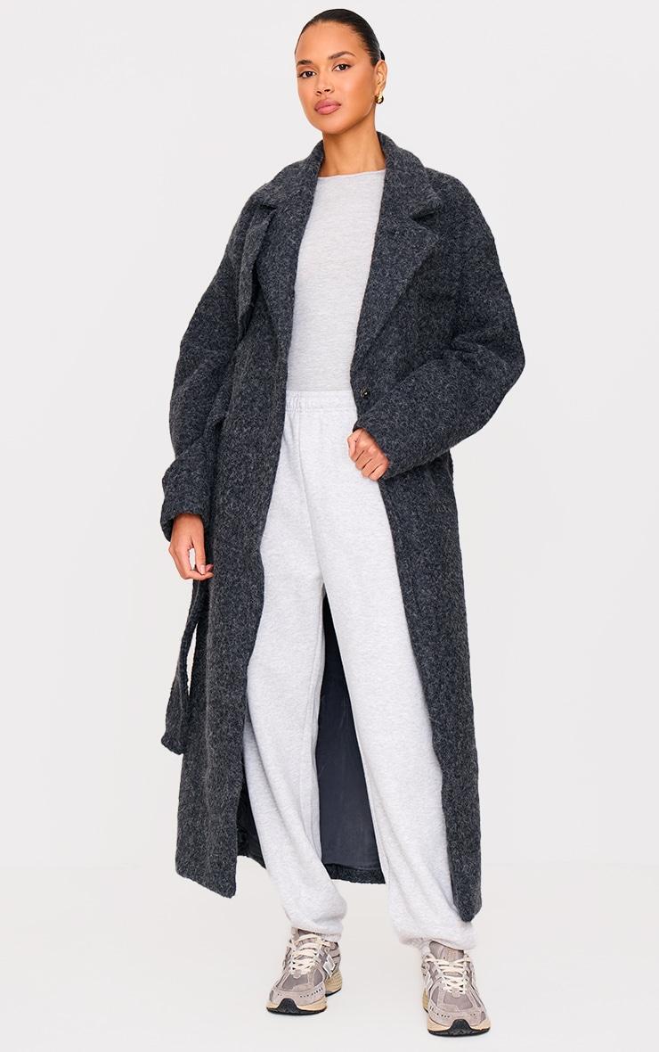 Dark Grey Wool Look Belted Maxi Coat Product Image