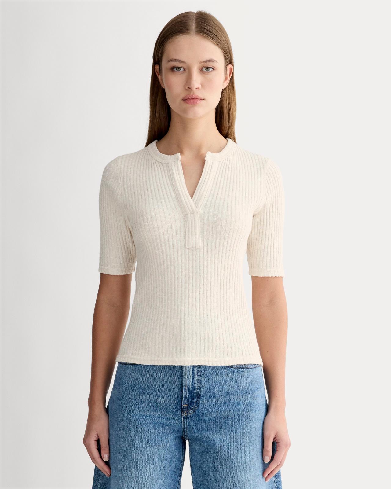 The Rib-Knit Short-Sleeve Henley Product Image