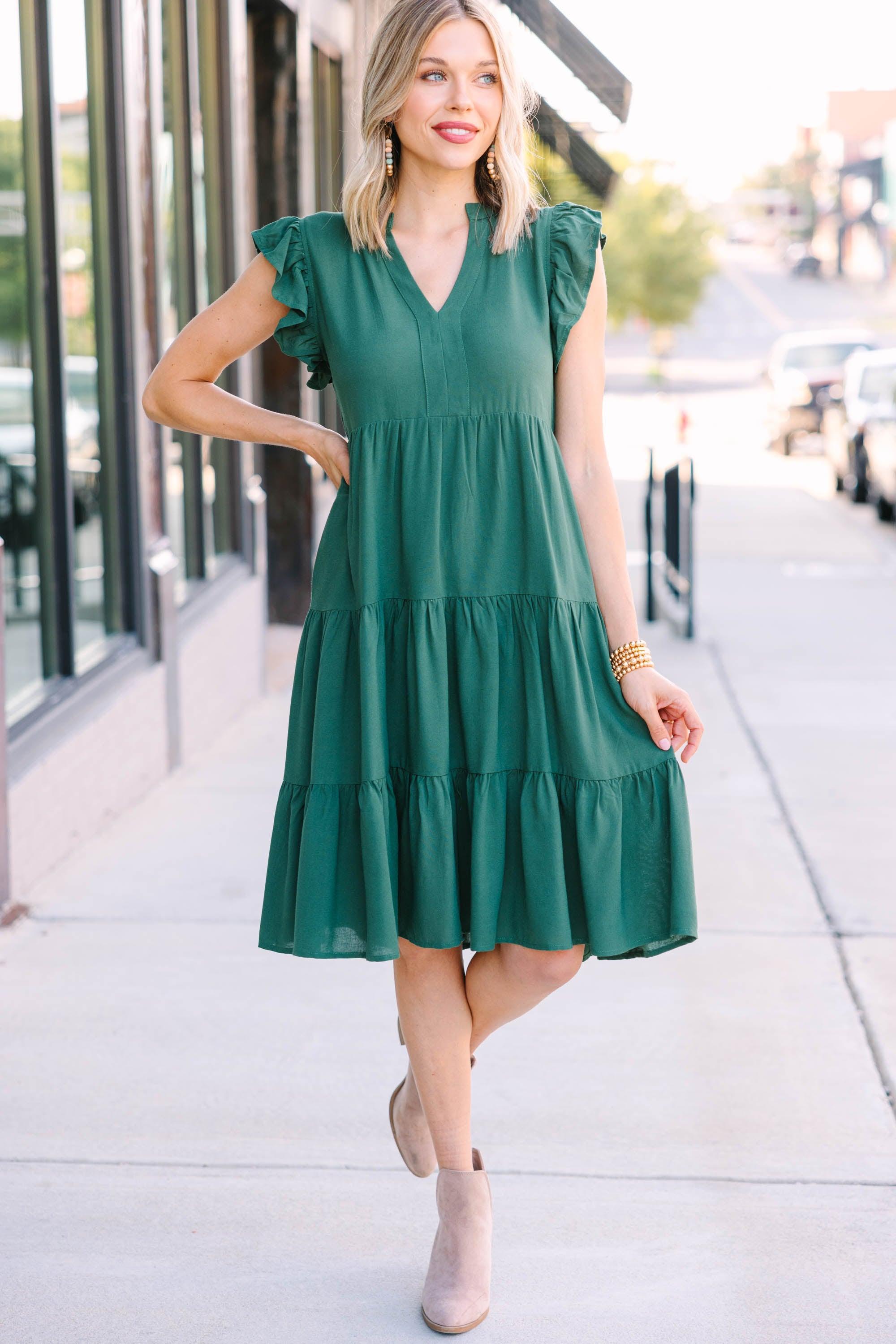 Make It Your Own Hunter Green Tiered Dress Female Product Image