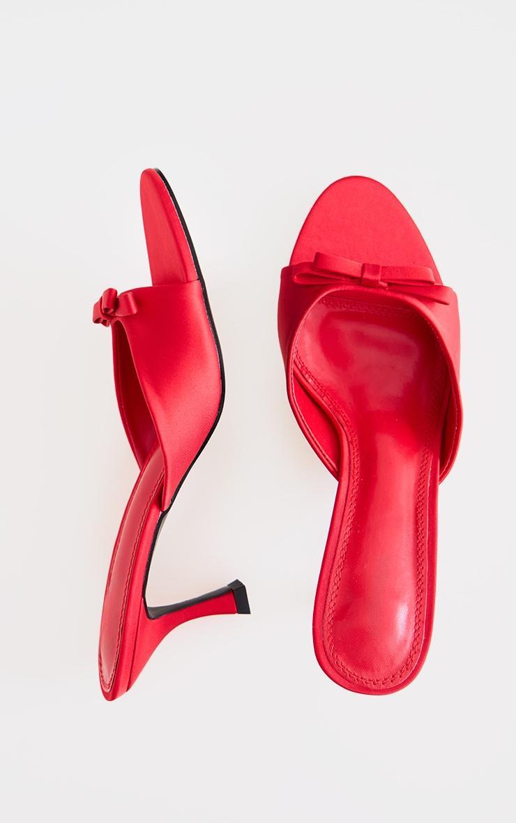 Red Satin Round Toe Bow Strap Low Heel Open Toe Mules Product Image